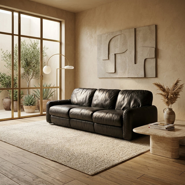 Busnelli Piumotto 1970s Black Leather 3-Seater Sofa