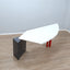 1980s Saporiti Post-Modern desk by Franco Corradini, sail-shaped white top, red metal legs. Scrivania vintage anni 80. Bureau Memphis design.