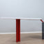 1980s Saporiti Post-Modern desk by Franco Corradini, sail-shaped white top, red metal legs. Scrivania vintage anni 80. Bureau Memphis design.