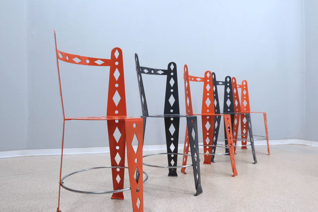 Post modern set of 6 lacquered metal chairs ARTIFORT 2000s