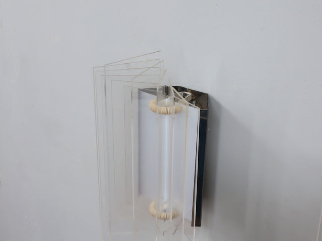 Set of 3 Italian chrome and acrylic blades wall sconces 1970s