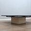 Paolo Piva Re Quadro coffee table for B&B Italia gloss top and travertine marble Table basse des années 1980 en laminé noir et socle en travertin