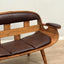 1970s Italian rustic bentwood and aged leather living room set with sofa, barrel armchairs, coffee table. Salotto vintage legno e pelle.