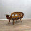 1970s Italian rustic bentwood and aged leather living room set with sofa, barrel armchairs, coffee table. Salotto vintage legno e pelle.