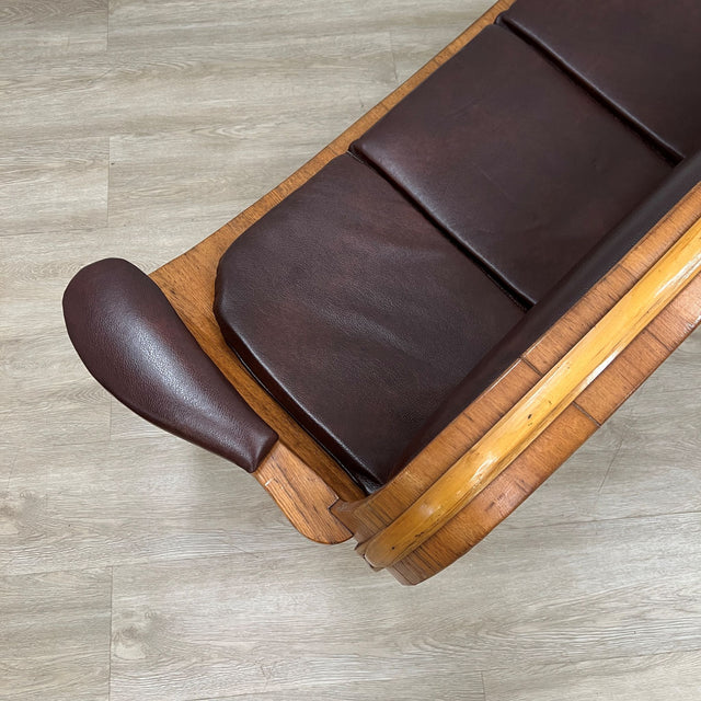 1970s Italian rustic bentwood and aged leather living room set with sofa, barrel armchairs, coffee table. Salotto vintage legno e pelle.