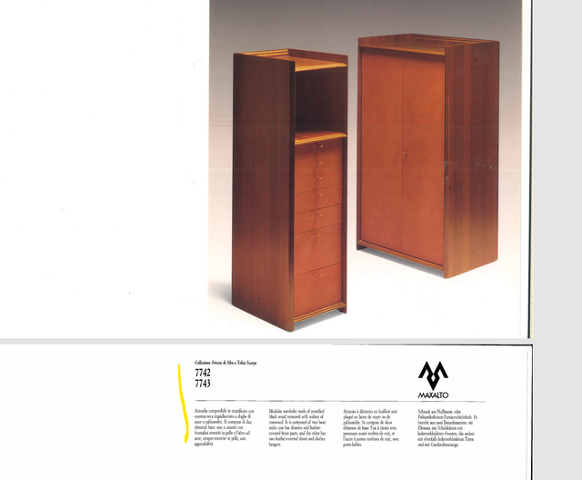 Afra & Tobia Scarpa walnut drawers cabinet MAXALTO 1970s.