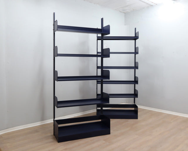 Vintage 1970s "Congresso" industrial metal bookcase by Lips Vago in rare bluette / Étagère modulable / Congresso Regal / Estantería azul