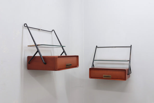 Wall mounted brass and glass nightstands Silvio Cavatorta 1950s