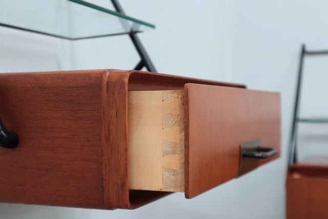 Wall mounted brass and glass nightstands Silvio Cavatorta 1950s