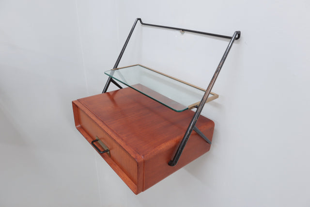 Wall mounted brass and glass nightstands Silvio Cavatorta 1950s