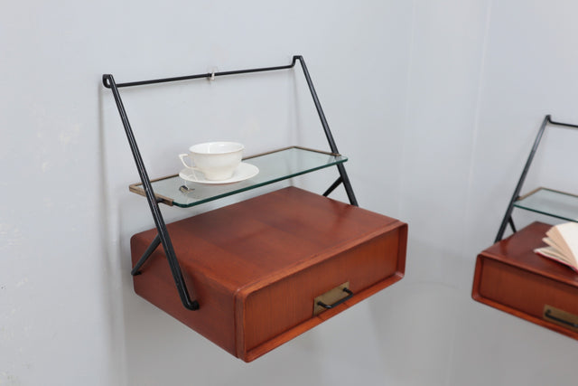 Wall mounted brass and glass nightstands Silvio Cavatorta 1950s