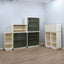 1960s Italian Space Age white lacquered modular bookcase system with smoked glass doors and open shelving modules in a clean minimalist set.   