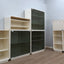 1960s Italian Space Age white lacquered modular bookcase system with smoked glass doors and open shelving modules in a clean minimalist set.   