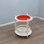 1960s Italian Space Age white lacquered wood serving trolley with orange ABS tray. Desserte vintage orange et blanc 60s. Space Age Servierwagen.   