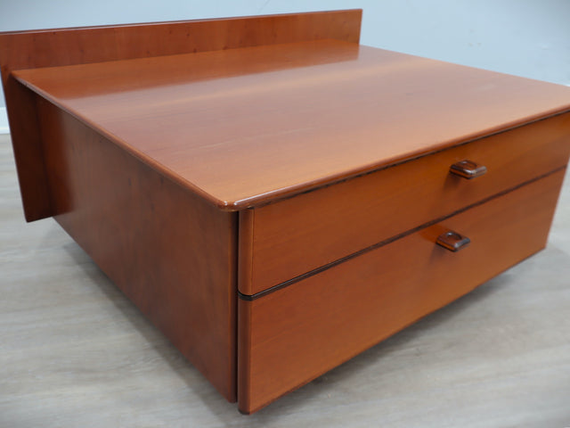 Pair of original 1970s Stildomus bedside tables, crafted in solid walnut, these pieces showcase the clean, geometric lines typical of Italian design in the 1970s.