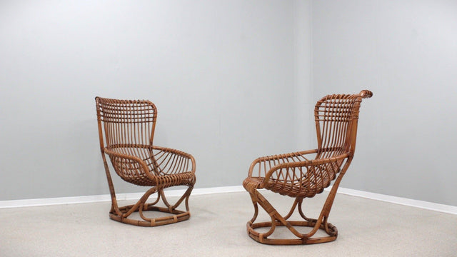 Set of 2 rattan chairs Tito Agnoli BONACINA 1960s