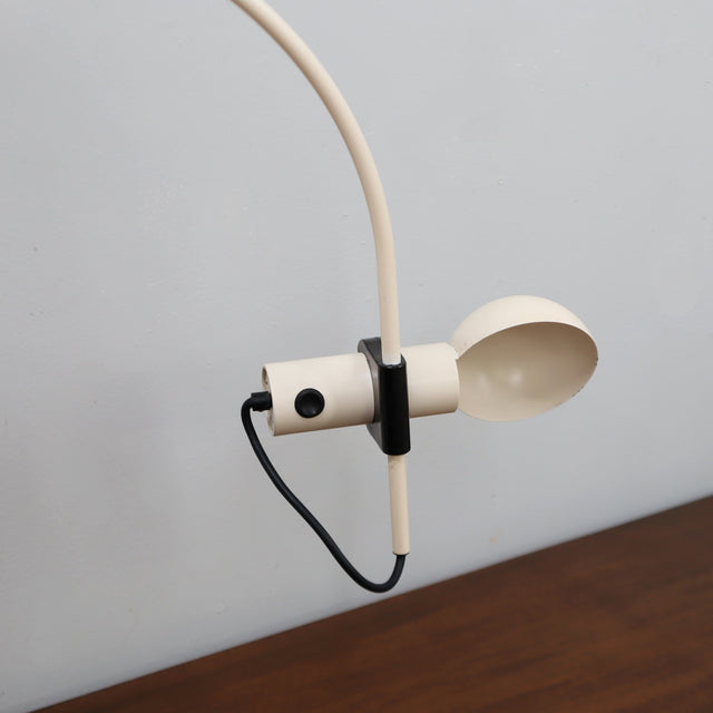 Vintage white arched desk clamp lamp designed by Raul Barbieri for Tronconi, 1970s Italian design