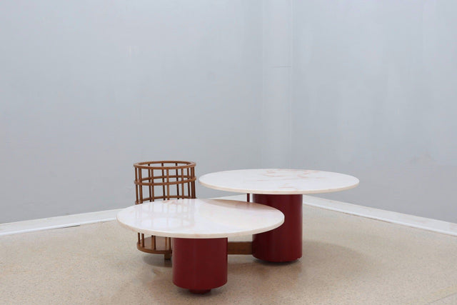 Twin marble coffee table with magazine rack 1980s
