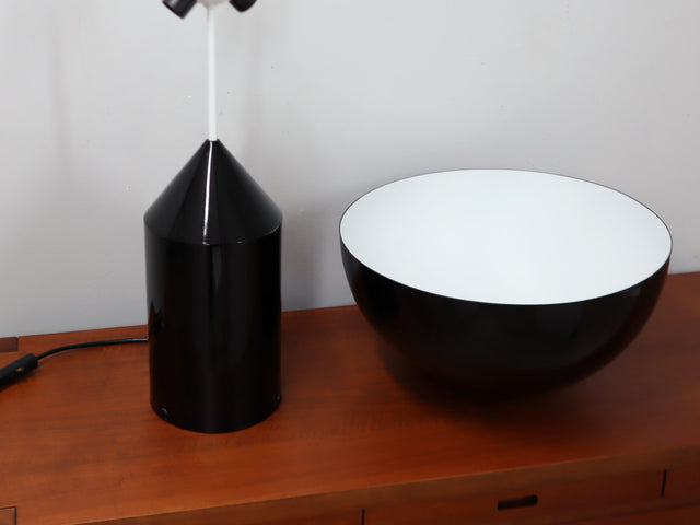 Vintage Oluce Atollo 233 large size, Magistretti, 1980s gloss black. Lampada originale grande. Black metal design lamp. Große Atollo Leuchte.