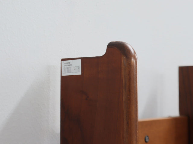 Italian 1970s La Moderna wood entryway coat rack with amber mirrors Gronda style, appendiabiti vintage, Garderobe mit Spiegel, vestiaire, perchero
