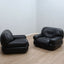 Pair of restored 1970s Mobil Girgi Sapporo armchairs in black leather. Coppia poltrone Sapporo Mobil Girgi pelle nera. Paire de fauteuils Sapporo cuir noir. Paar Sapporo Ledersessel.