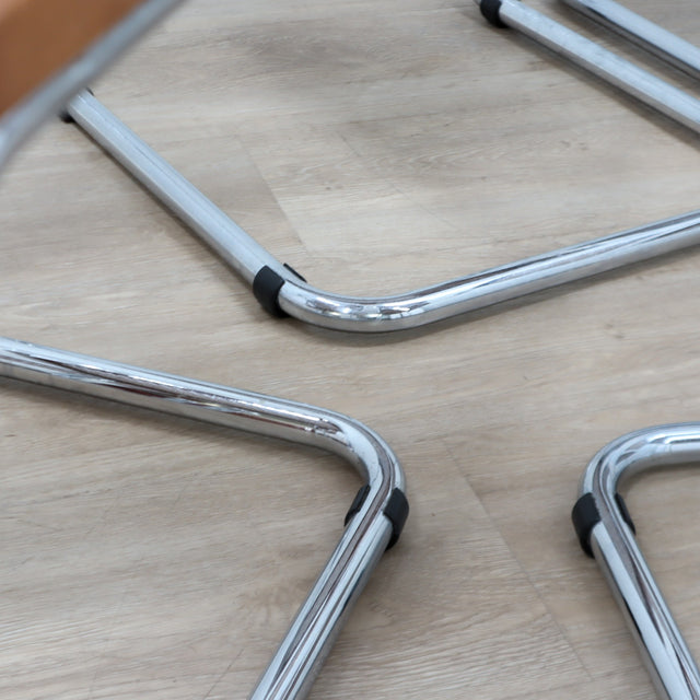 Set of 6 Cesca style chairs, 1970s Italian cantilever dining chairs, Marcel Breuer Gavina style chrome chairs