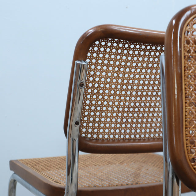 Set of 6 1970s Italian Cesca style cantilever dining chairs in chrome and Vienna straw. Lot de 6 chaises style Cesca. 6er Set Freischwinger Stühle.   