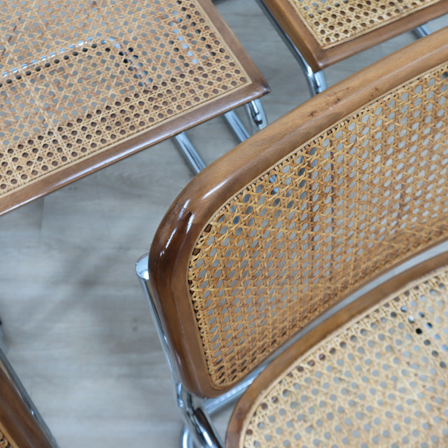 Set of 6 1970s Italian Cesca style cantilever dining chairs in chrome and Vienna straw. Lot de 6 chaises style Cesca. 6er Set Freischwinger Stühle.   