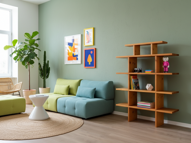 Ideal Form vintage modular bookshlef natural larch wood 1970s