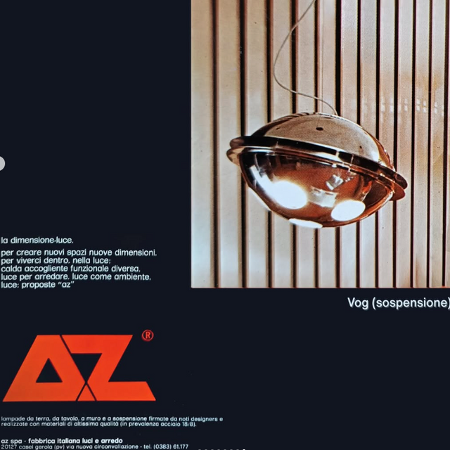 Vintage 'Vog' hanging steel lamp design by AZ Pavia, ITALY 1970s