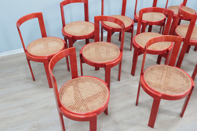 12 Vintage cane dining chairs (attr.) Gianfranco Frattini 1970s