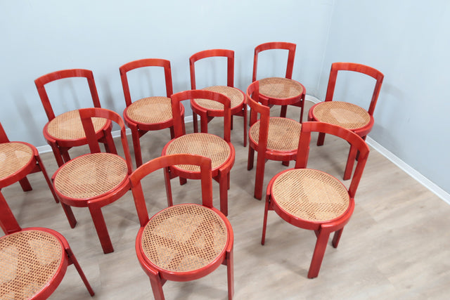 12 Vintage cane dining chairs (attr.) Gianfranco Frattini 1970s