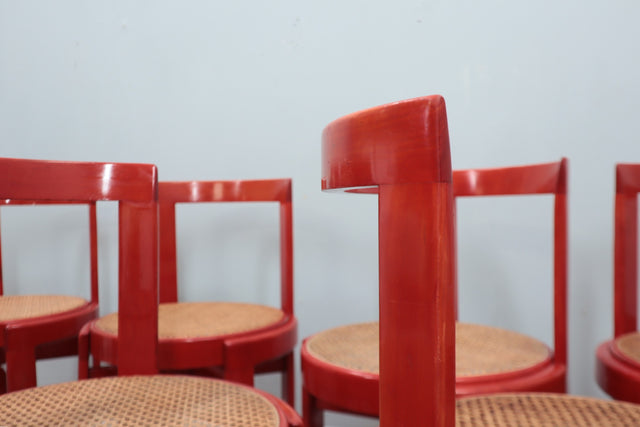 12 Vintage cane dining chairs (attr.) Gianfranco Frattini 1970s