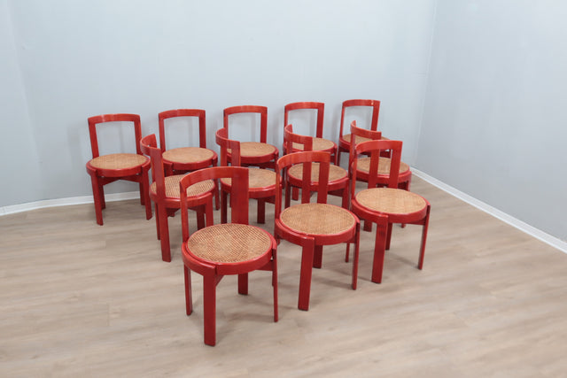 12 Vintage cane dining chairs (attr.) Gianfranco Frattini 1970s