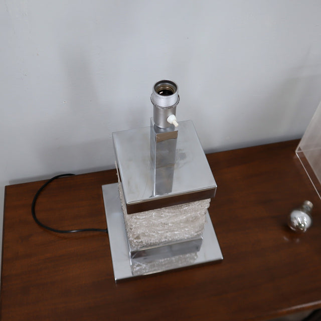 1970s Banci Firenze chrome and acrylic table lamp with plexiglass shade. Lampe de table Banci Firenze 70s. Banci Firenze Acryl Tischleuchte.
