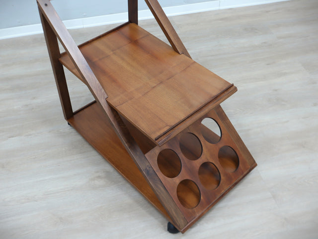 Carrello Bar Vintage 70s Legno Geometria Asimmetrica. Mid-Century Modern Trolley Wood Bar Cart Chariot de Service Bois.

