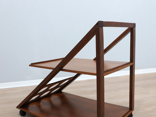 Carrello Bar Vintage 70s Legno Geometria Asimmetrica. Mid-Century Modern Trolley Wood Bar Cart Chariot de Service Bois.