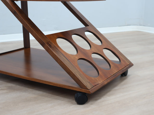 Carrello Bar Vintage 70s Legno Geometria Asimmetrica. Mid-Century Modern Trolley Wood Bar Cart Chariot de Service Bois.