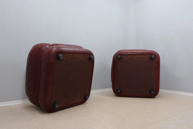 Vintage brown leather armchairs MOBIL GIRGI 1970s