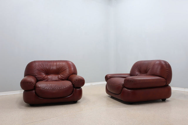 Vintage brown leather armchairs MOBIL GIRGI 1970s