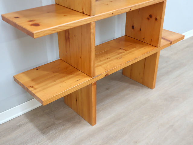 Ideal Form vintage modular bookcase natural larch wood 1970s