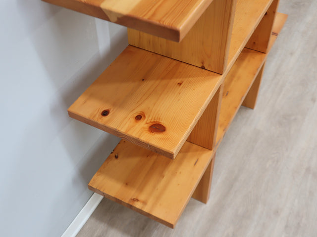 Ideal Form vintage modular bookcase natural larch wood 1970s