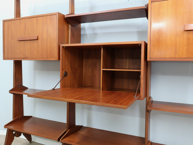 Libreria Modulare Teak Anni '60. Italian Mid-Century Teak Bookcase modulaire vintage design italien