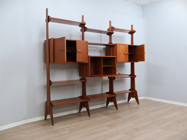 Libreria Modulare Teak Anni '60. Italian Mid-Century Teak Bookcase modulaire vintage design italien
