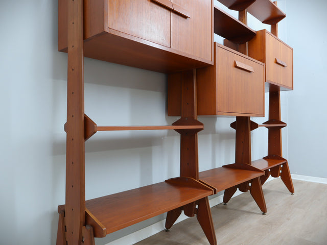 Libreria Modulare Teak Anni '60. Italian Mid-Century Teak Bookcase modulaire vintage design italien