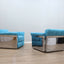 Larissa armchairs by Vittorio Introini for Saporiti in chrome & sky blue. Poltrone design anni 70, 70er Sessel, fauteuils vintage space age.