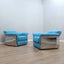 Larissa armchairs by Vittorio Introini for Saporiti in chrome & sky blue. Poltrone design anni 70, 70er Sessel, fauteuils vintage space age.