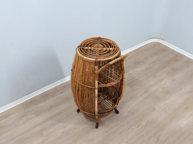 Vintage 1960s Carrello bar anni 60 rattan Italian Rattan Bar Cart, Chariot bar rotin Rattan Barwagen, Carrito de mimbre