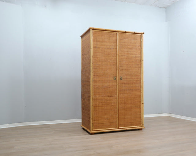 1970s Dal Vera rattan wardrobe / Armadio vintage in bamboo / Armoire en rotin italienne / Vintage Bambus Kleiderschrank