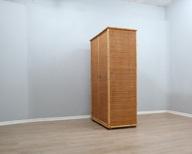 1970s Dal Vera rattan wardrobe / Armadio vintage in bamboo / Armoire en rotin italienne / Vintage Bambus Kleiderschrank